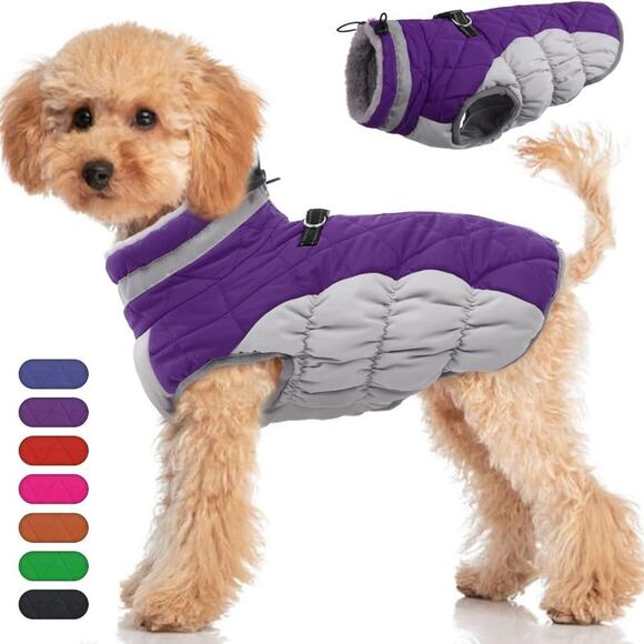 Colorblock Cold Weather Waterproof Reflective Puffer Dog Coat Jacket - Picture 3 of 7